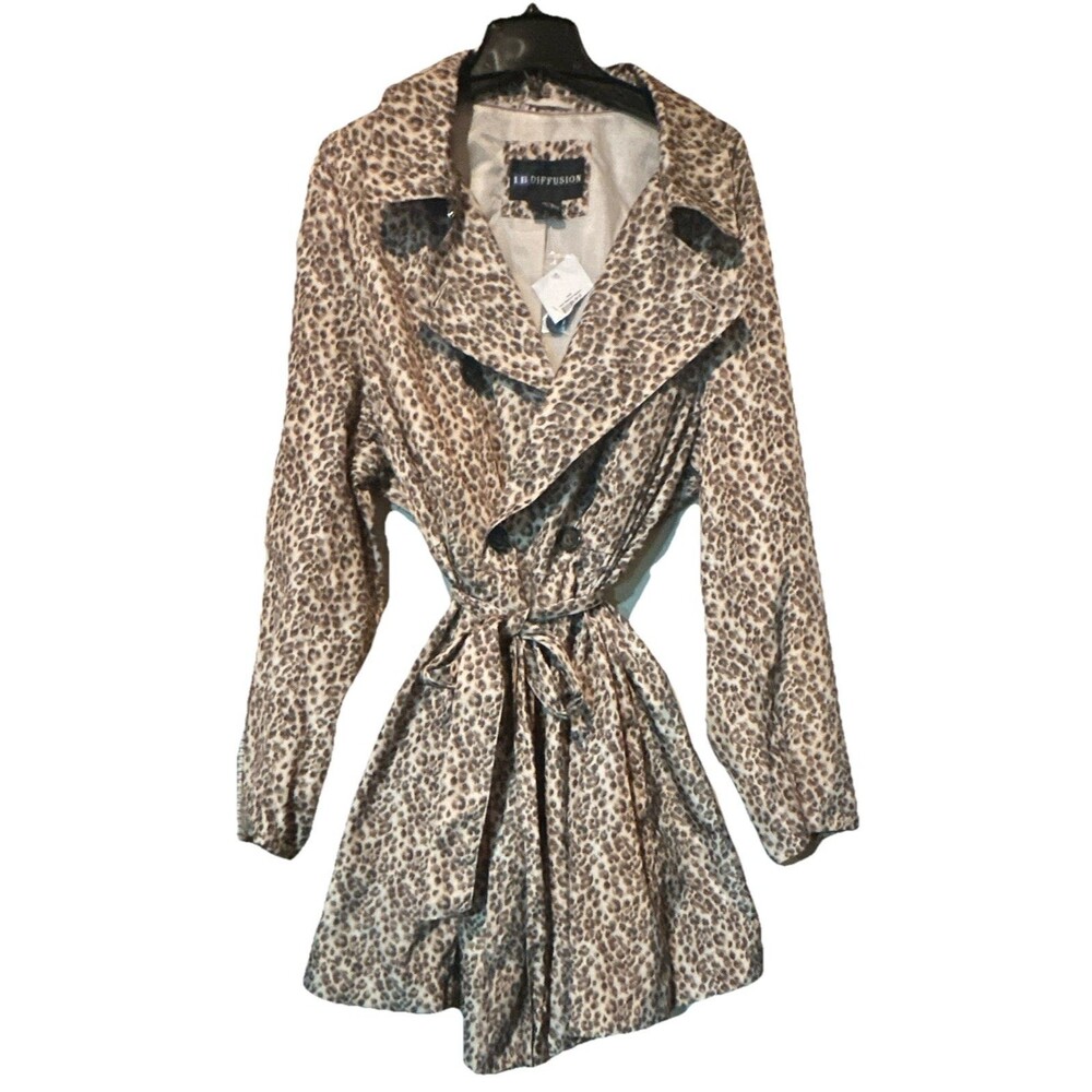 B Diffusion Leopard Print Trench Coat Womens Medium Belted NWT Lined